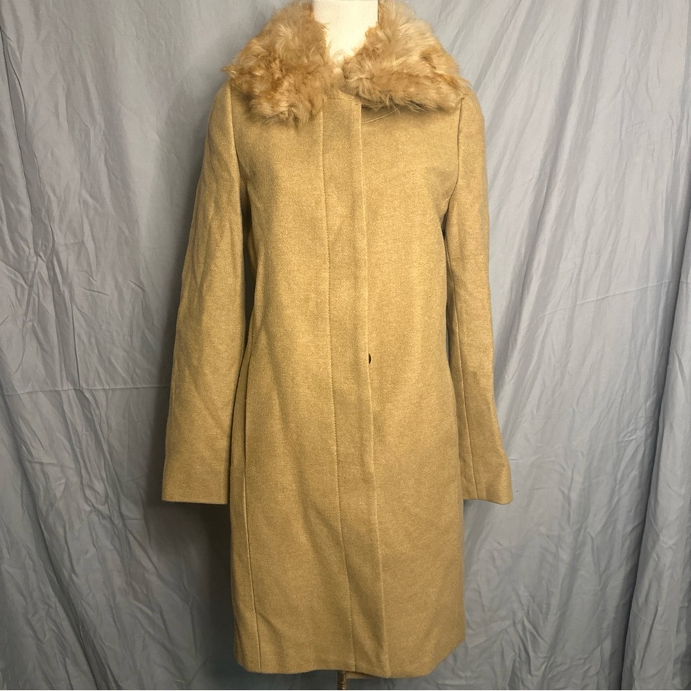 Banana Republic Womens Coat Wool Size S Tan Shearling Lamb Collar Luxury